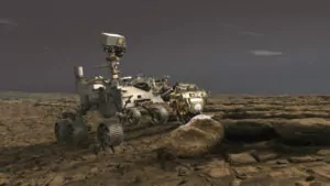 Ilustrație digitală cu Perseverance pe Marte sursa NASA