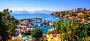 Panoramic,View,Of,Antalya,Old,Town,Port,,Taurus,Mountains,And