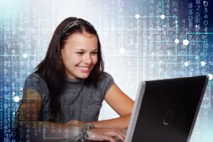 adolescenta, laptop, competente digitale